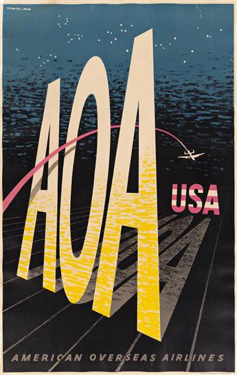 LEWITT-HIM (JAN LEWITT, 1907-1991 & JERZY HIM, 1900-1981).  AOA USA / AMERICAN OVERSEAS AIRLINES. Two duplicate posters. Circa 1948. 37